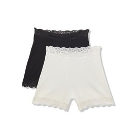 florence by mills Women's Lacey Cotton Stretch Shortie 2 Pack, Jet Stream/Black, Medium