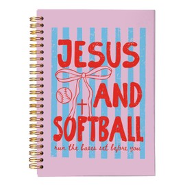 VNWEK Jesus and Softball Christian Spiral Notebook Journal 5.5x8.3 Inch, Softball Mom Player Coach Gifts Journal, Coquette Pink Bow Religious Lined Hardcover Spiral Notebook