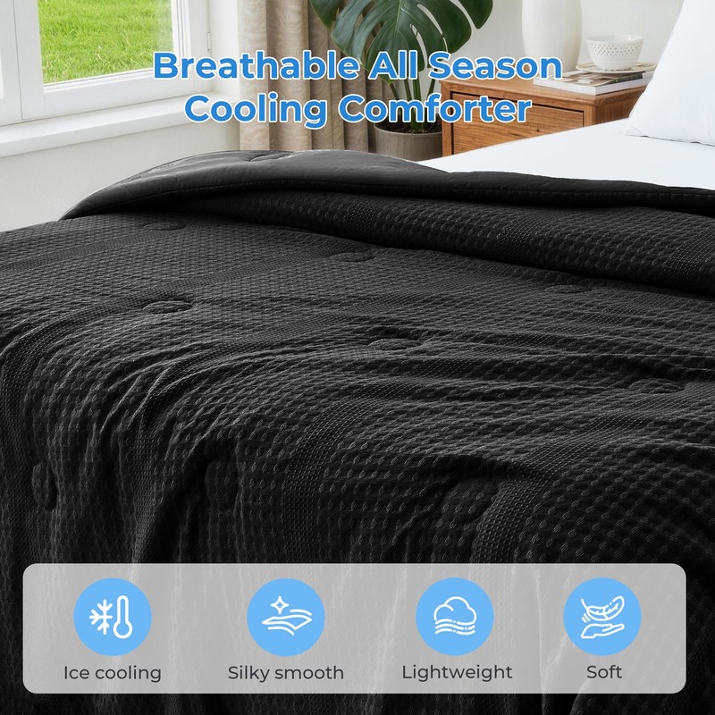 bedsmile Waffle Weave Cooling Comforter King Size, Q-Max 0.45 Reversible