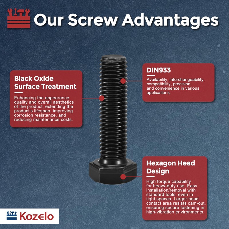 Kozelo 10 Pcs Hex Head Screws Bolts - [M6-1x20] Carbon