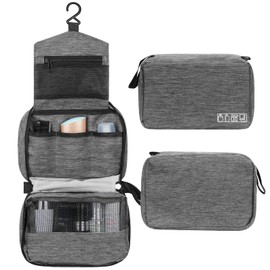 Simpolor Toiletry Bag, Hanging Toiletry Bag for Women, Waterproof Travel Toiletry Organiser with Sturdy Hook, Compact Portable Cosmetic Bag for Men and Women, Bathroom Storage Bag, gray