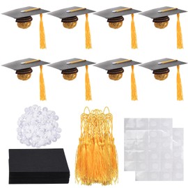 Yymobt 50pcs Graduation Cap Chocolate Decorations Gold Tassel Graduation Cap Cupcake Toppers 2025 Mini Cap Decor for Grad Party