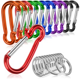 com-four® 12x small carabiner with key ring, snap hook made of rust-proof aluminum, key ring snap hook for outdoor, hiking, fishing - 6cm [selection varies] (Carabiner small)