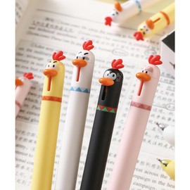 MOZXIRZ 4 Pcs Cute Gel Pens Cartoon Chick Retractable Pens 0.5mm Black Ink Writing Pen Kawaii Funny Chicken Pen for Girls Boys Women Men Office School Supplies (4Pcs Chick)
