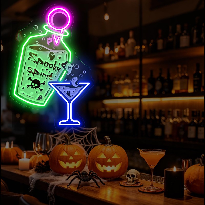 Halloween Cocktail Neon Sign, Spooky Spirits Home Bar & Party