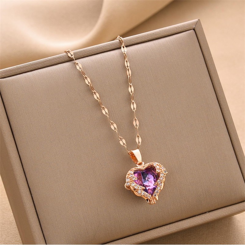 Collar mujer oro rosa corazón elegante dije colgante chapado en