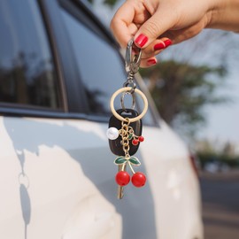 TECHPLUS 4Pcs Charming Cherry Keychain – Women's Key Organizer, for Handbags, Purse & Car Keys, Gift for Girls