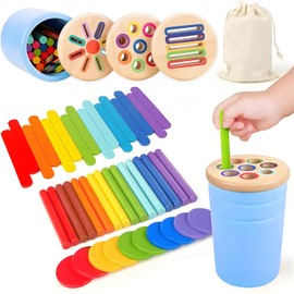 Montessori Toy from 1 2 3 Years, 3-in-1 Montessori Toy, Wooden Sorting & Stacking Toy, Children's Colour Sorting Game, Educational Toy Gift for Toddlers, Gift for Girls Boys