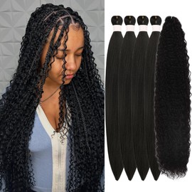 Black Braiding Hair Pre Stretched for Boho Braids Synthetic Micro Curl 1B Boho Hair for Braiding (5 Packs)