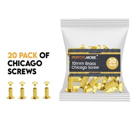 Performore - 20 Pack of Chicago Screw Post Binding Screws, 10mm Brass Plated Metal Screw Posts for Scrapbooking, Photo Albums, Binding Leather Repair