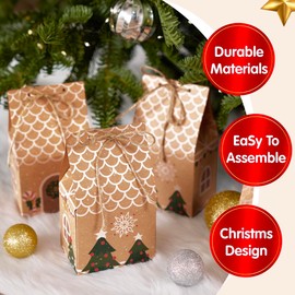 JOYIN 24 Pcs 3D Christmas Box, Candy House Christmas Box, Kraft Paper Gift Box, Xmas Goodie Paper Boxes, School Classroom Party Toy Supply, Kids Xmas Fun Gifts