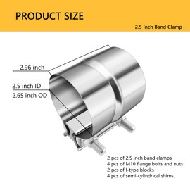 2PCS 2.5 Inch Exhaust Clamps,Stainless Steel 2 1/2 Exhaust Clamp Band Clamp,Universal Muffler Clamp Automotive Tools for Connecting Exhaust Pipes,Mufflers,Catalytic Converters (2.5in)