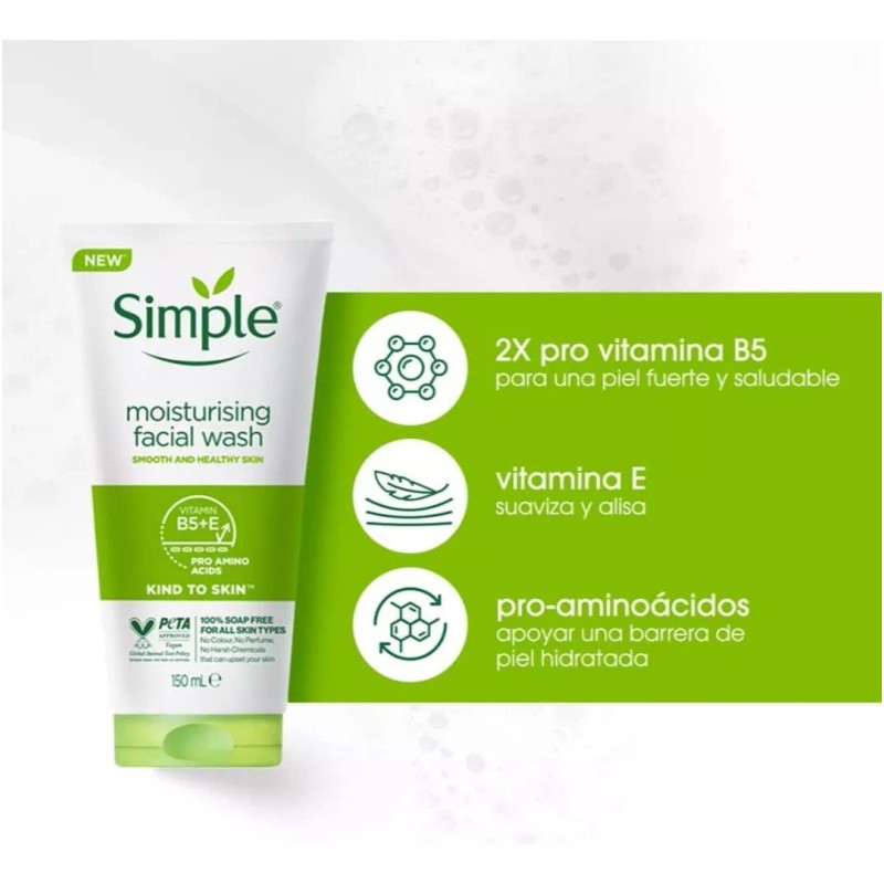 Simple Limpiador Facial Humectante Rostro 150 Ml