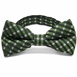 tiemart Pre-Tied Adjustable Men's Band Collar Bow Tie (Dark Green George Plaid)