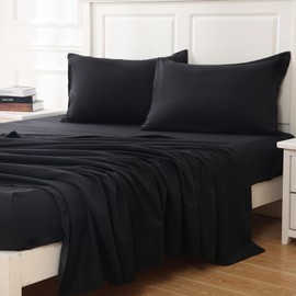 Bedlifes King Size Sheet Set, Soft Breathable Smooth Microfiber Bed Sheets, Hotel Luxury Egyptian Sheets with 16 Inch Deep Pocket, Wrinkle Free, 4 Pieces (King, Black)