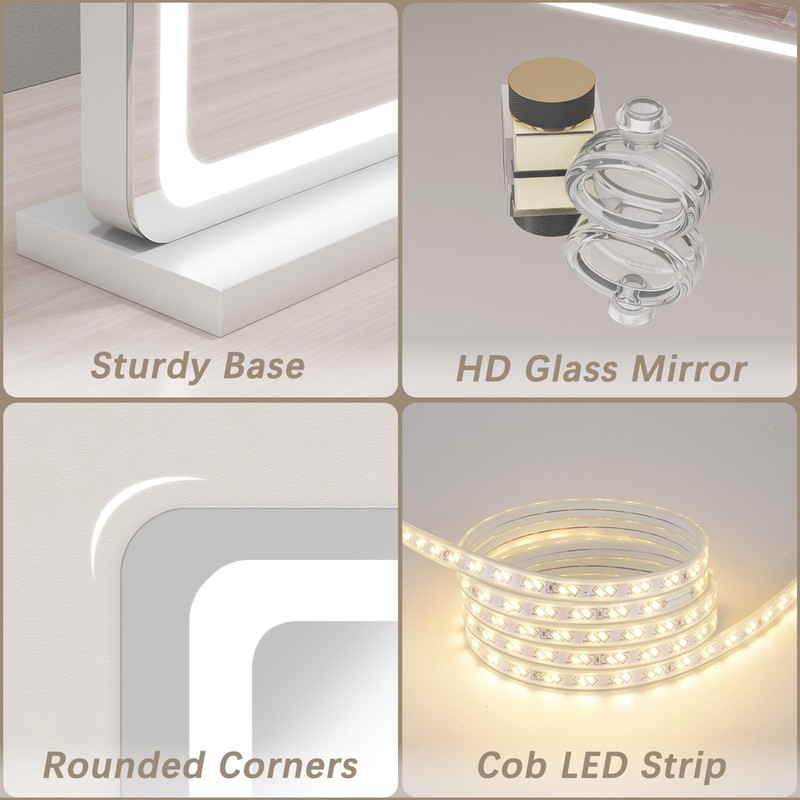 ROLOVE Vanity Mirror with Lights, 32" x 22" Large Lighted