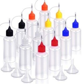 12pcs Precision Tip Applicator Bottles with 5 Mini Funnels, YGDZ 30ml Needle Tip Squeeze Glue Bottles for Paint Quilling Craft, 6 Colors