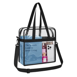 Clear Tote Bag for Stadium Events 12×6×12 Clear Crossbody Bag with Reinforced Straps for Work and Sporting Events(Version A-Black)
