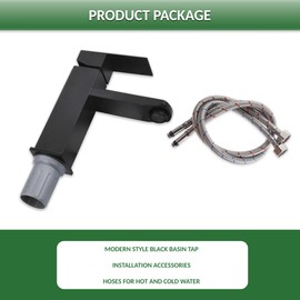 Levenson Matte Black Basin Tap with Single Lever Control Cold and Hot Water Mixer Includes Flexible Hoses Black Basin Tap Bathroom Black Basin Tap Black Basin Tap