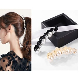 2pcs Black Simulation Pearl Claw Clip Hair Tool Accessory Hair Jewelry Hairpin Hair Claw Gripper Side-knotted Clip Female Acrylic With Pearl Rhinestone Accessory (Black and white)