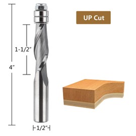 SpeTool Upcut Spiral Flush Trim Router Bit, 1/2" Shank 1-1/2" Cutting Length Extra Long 4", Solid Carbide Flush Trim Router Bits Spiral with Bearing for Trimming Wood Veneer Acrylic
