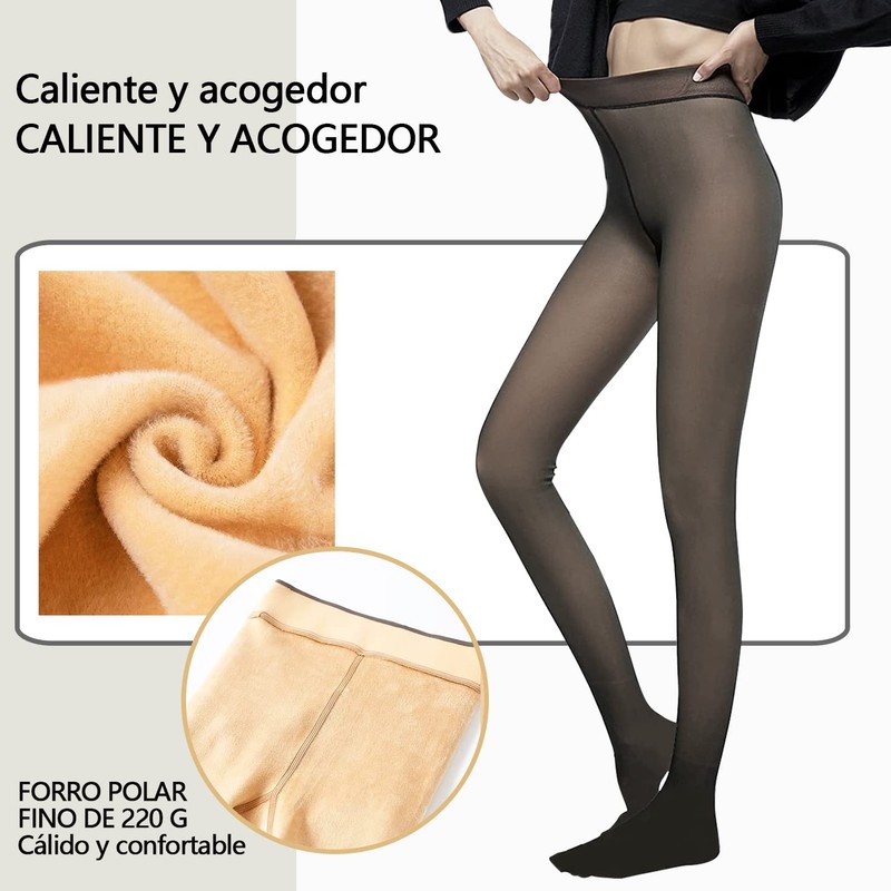 BKYDF 2 Piezas Media Termicas Afelpadas Mujer,Pantimedias con Forro de