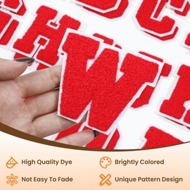 HTVRONT 52PCS Chenille Letter Iron on Patches Red Iron on Letters Patches for Clothing A-Z, Chenille Letters for Clothes, Dress, Hat, Socks, Jeans, DIY Accessories