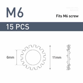 FOMGIIN Pack of 15 M6 Tooth Washer Lock Washers, 304 Stainless Steel External Toothing Serrated Washers, Tooth Washers Clamping Discs Spring Washers, Size Assortment for Screw Attachment