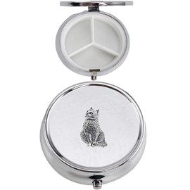 A15 Cat Design English Pewter On A Mirrored 3 Section Container Caddy Pill Box