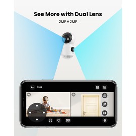 ZOSI Dual-Lens WLAN Surveillance Camera Indoor 2MP + 2MP, Button/OK Gesture Call, 2-Way Audio, AI Person Detection and Tracking, Colour Night Vision, C528D