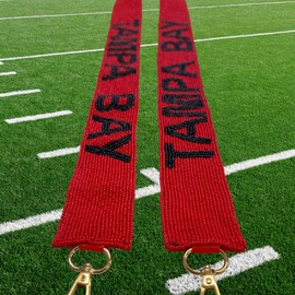 Tampa Bay Red Beaded Purse Strap Black Letters 49” Length Pro Football Stadium Approved Clear Bag Buccaneer Gold Hardware Sports Division South