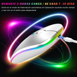 DQST Mouse Inalámbrico, 2.4G Mouse Inalámbrico Recargable, con Receptor USB y Convertidor Type-c, 3 dpi Ajustables, Clic Silencioso, Luz de Respiración de Retroiluminación Colorida.(Plata)