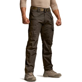 CQR Men's Tactical Pants, Water Resistant Ripstop Cargo Pants, Lightweight EDC Work Hiking Pants, Outdoor Apparel, Duratex Mag Pocket Dark Brown, 34W x 30L