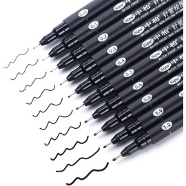 Black Micro-Pen Fineliner,Fineliner Pen Set 10,Ink Pens Black Drawing Pens Pigment Liner Pens for Bullet Journal Sketching Drawing Drafting Office Documents Comic Manga Scrapbooking and School Using