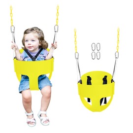 High Back Full Bucket Toddler Swing Seat with 3- Point Adjustable Safety Harness, 66 inch Detachable Chain,Suitable for Babies Aged 6-24 Months，Baby Swing for Swingset (Yellow)