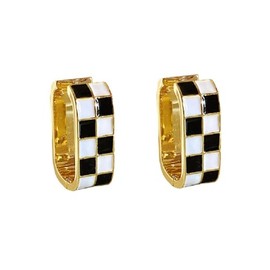 Dainty Checkered Oval Hoop Earring Minimalist Enamel Simple Earrings Chunky Jewelry for Women, Alloy Steel, No Gemstone