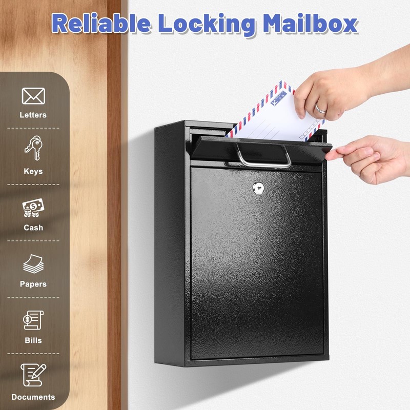 KYODOLED Steel Key Lock Mail Boxes Outdoor, Locking Wall Mount