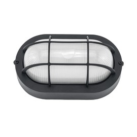 Kumtin Smart Outdoor LED Bulkhead Light Worked as Flush Mount Ceiling Light, 8.5'' Oval Sauna Lights, Wall Lantern, 6W 600Lumens 5000K Daylight, Dimmable, Aluminum Housing, Black, 1 Pack