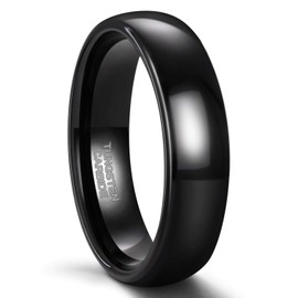 Greenpod 6mm Tungsten Carbide Rings for Men Women Dome Polished Classic Black Wedding Band Size 8
