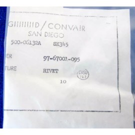 GD Convair Aircraft  Airplane Fasteners Rivet - GD CONVAIR - SAN DIEGO Part # 97-67001-095