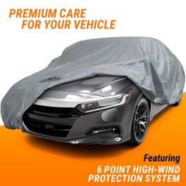 Armor All Heavy Duty Premium All-Weather Car Cover by Season Guard; Max Protection from Sun Rain Wind & Snow for Cars or Sedans from 158" to 175" Total Length; Indoor & Outdoor Use, Grey (1270115SG)