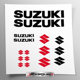 Pre-Cut Motorcycle Helmet Compatible Tank Sticker Kit - Easy to Apply Logos Stickersland® - Suzuki (Gloss Black)