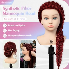 Mannequin Head 20-21" Synthetic Fiber Hair with Clip-on Stand Set,Practice Head Doll Head for Hair Styling Kids Hairdresser Training Doll Head (Gold)