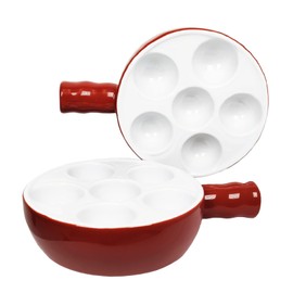 jinsongdafa Ceramic Escargot Plates Appetizer Dishes, Baked Snails,Baked Scallop(2-Pack) Brown 15.8CM with Handle Footed Dishes, Oven Safe Holes Set for Home Restaurant Hotel