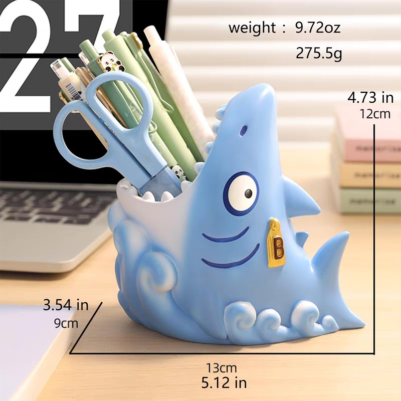 Cute Shark Resin Multifunctional Organizer: Toothbrush Holder, Makeup Brush Storage
