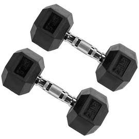 Signature Fitness Premium Rubber Encased Hex Dumbbell, 25-Pound Pair
