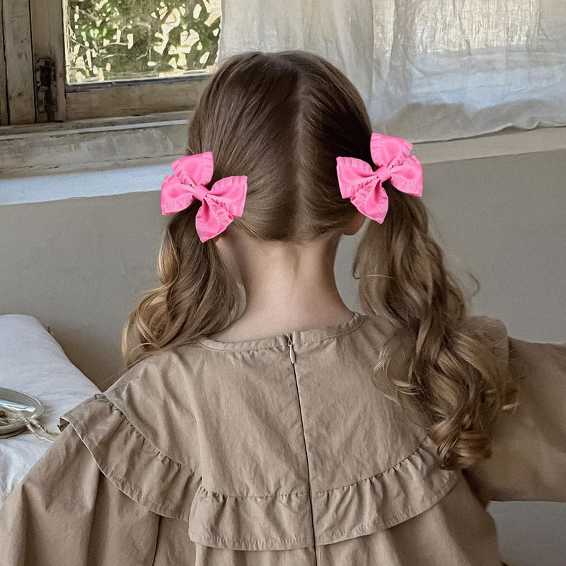 Ruffled Ribbon Hair Bows 3in Hot Pink Cute Small Satin