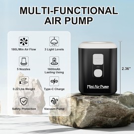 Portable Air Pump for Inflatables，Electric Mini Air Pump for Inflatables Portable with Camping Lantern and 5 Nozzles, Inflate/Deflate for Air Mattress Pool Floats Swimming Ring Vacuum Storage Bags