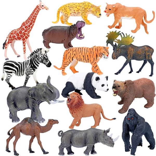BOLZRA Safari Animals Figures Toys, Realistic Jumbo Wild Zoo Animals Figurines Plastic African Jungle Animals Playset for Kids Toddlers, 14 Piece Gift Set
