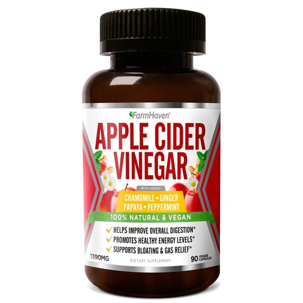 Apple Cider Vinegar Capsules With Ginger, Papaya & Chamomile | 1390mg | Improves Digestion, Energy, Immunity | Soothes Gas & Bloating Issues | Like With Mother | Non-GMO & 100% Natural | 90 Capsules